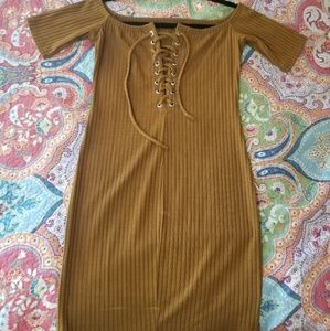 Off the shoulder mustard dress